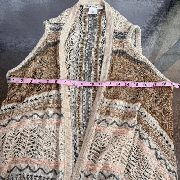 Festival Crochet Open Knit Vest Womens Large Boho Southwestern Indie Tribal - Picture 4 of 7